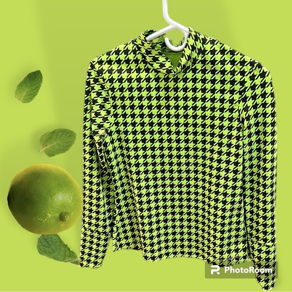 Terez neon green houndstooth all use mock neck